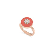 Diamond Coral Enamel Lady Ring